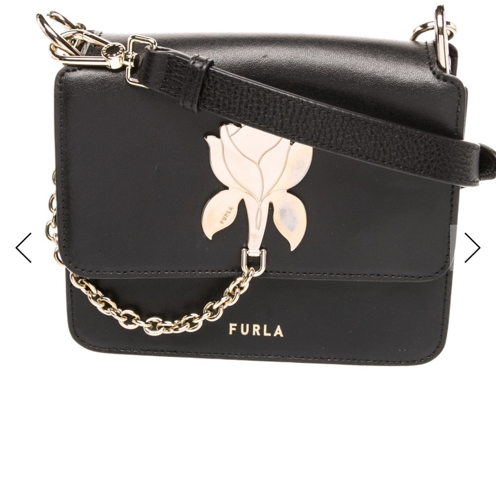 Furla Black Bag with Gold Floral Detail